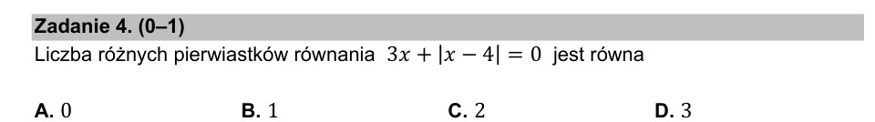 Zadanie 4: Pierwiastki równania z modułem - matura matematyka 2021