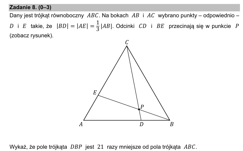 Zadanie 8: Pole trójkąta DBP - matura matematyka 2021