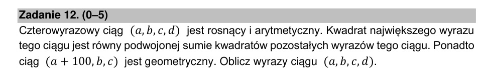 Zadanie 12: Ciąg arytmetyczny i geometryczny - matura matematyka 2021