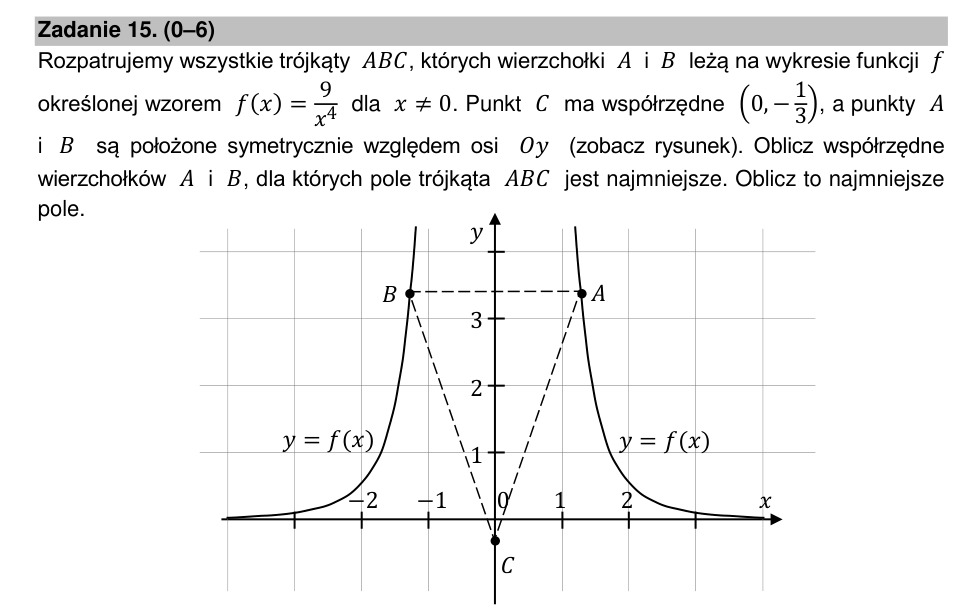 Zadanie 15: Najmniejsze pole trójkąta - matura matematyka 2021