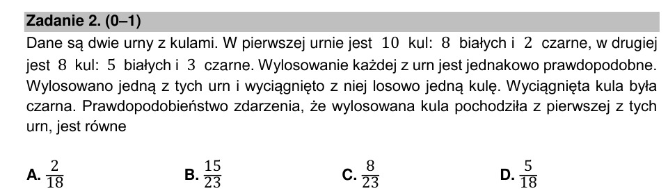 Zadanie 2: Czarna kula z pierwszej urny - matura matematyka 2021
