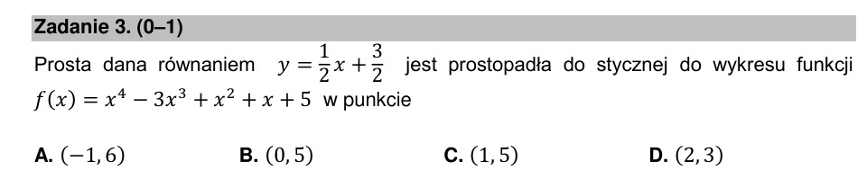 Zadanie 3: Styczna prostopadła do prostej - matura matematyka 2021