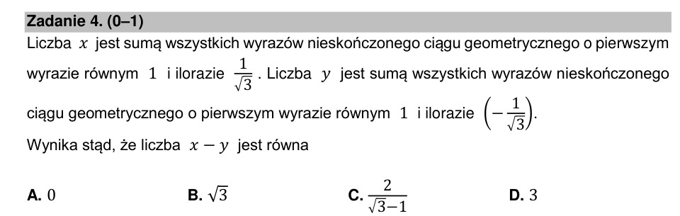 Zadanie 4: Różnica sum szeregów geometrycznych - matura matematyka 2021