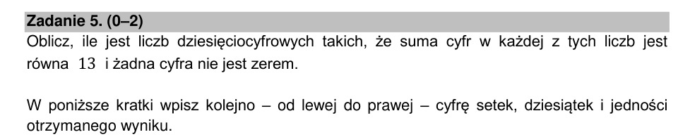 Zadanie 5: Liczby o sumie cyfr trzynaście - matura matematyka 2021