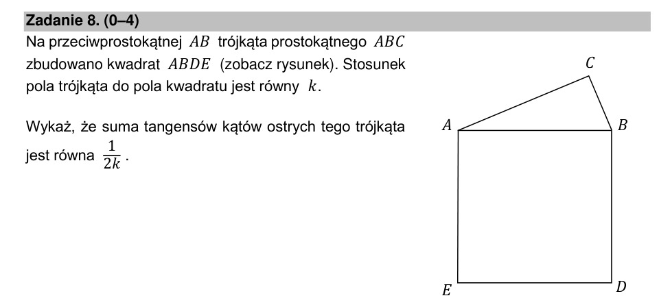 Zadanie 8: Suma tangensów kątów ostrych - matura matematyka 2021