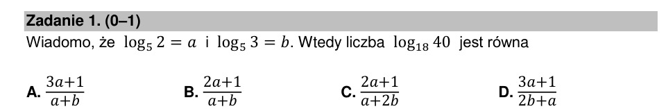 Zadanie 1: Logarytm wyrażony przez a i b - matura matematyka 2022