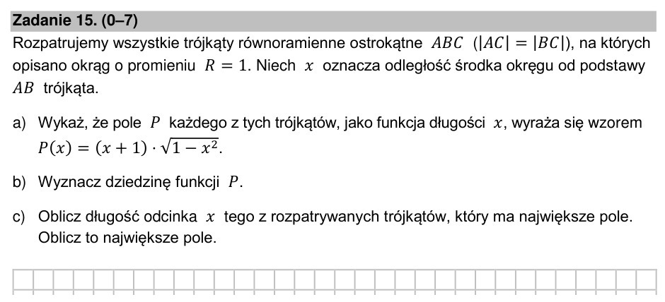 Zadanie 15: Największe pole trójkąta - matura matematyka 2022
