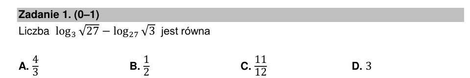 Zadanie 1: Różnica logarytmów pierwiastków - matura matematyka 2022