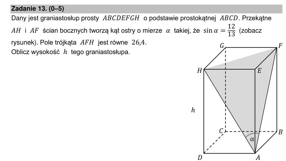Zadanie 13: Wysokość graniastosłupa prostego - matura matematyka 2022
