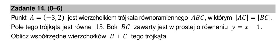 Zadanie 14: Wierzchołki trójkąta równoramiennego - matura matematyka 2022