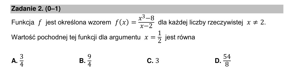 Zadanie 2: Pochodna funkcji wymiernej - matura matematyka 2022