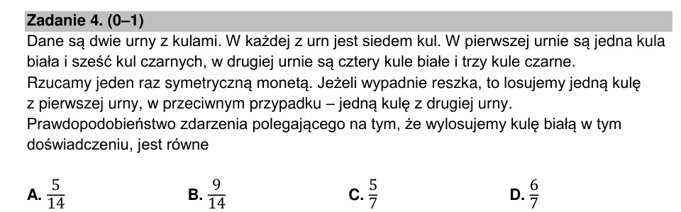 Zadanie 4: Losowanie kuli białej - matura matematyka 2022