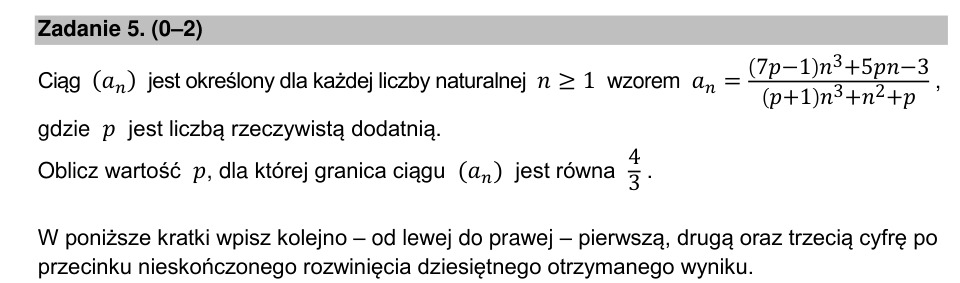 Zadanie 5: Parametr granicy ciągu - matura matematyka 2022