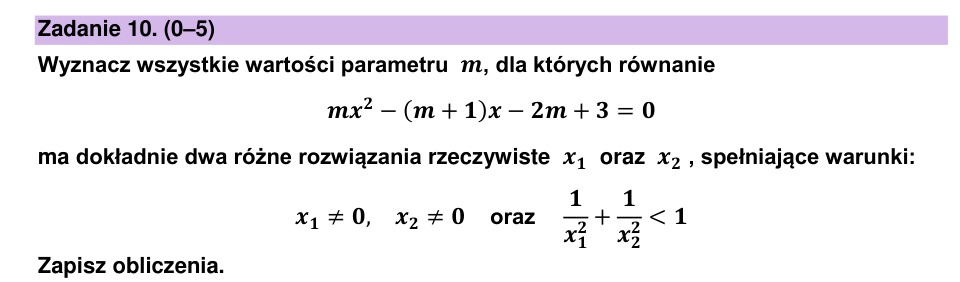 Zadanie 10: Parametr równania kwadratowego - matura matematyka 2023