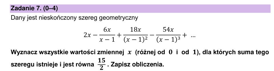 Zadanie 7: Suma szeregu geometrycznego - matura matematyka 2023