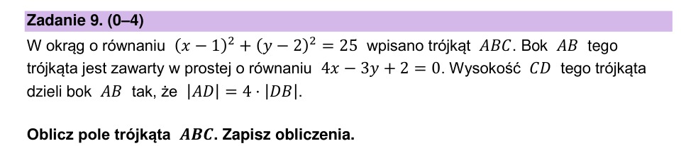 Zadanie 9: Pole trójkąta wpisanego - matura matematyka 2023