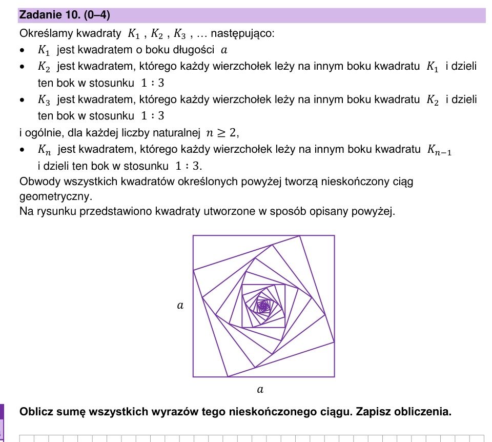 Zadanie 10: Suma obwodów kwadratów - matura matematyka 2023
