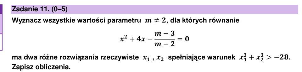 Zadanie 11: Parametr równania kwadratowego - matura matematyka 2023