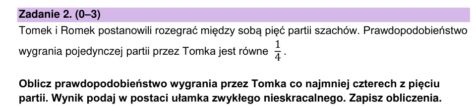 Zadanie 2: Prawdopodobieństwo partii szachów - matura matematyka 2023