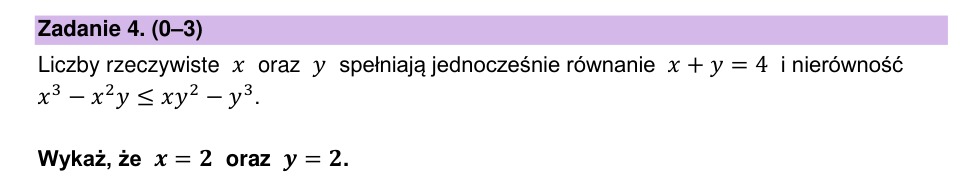 Zadanie 4: Równość liczb przy nierówności - matura matematyka 2023