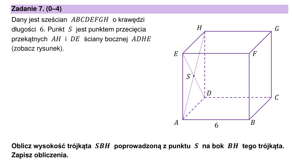 Zadanie 7: Wysokość trójkąta w sześcianie - matura matematyka 2023
