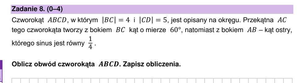 Zadanie 8: Obwód czworokąta opisanego - matura matematyka 2023