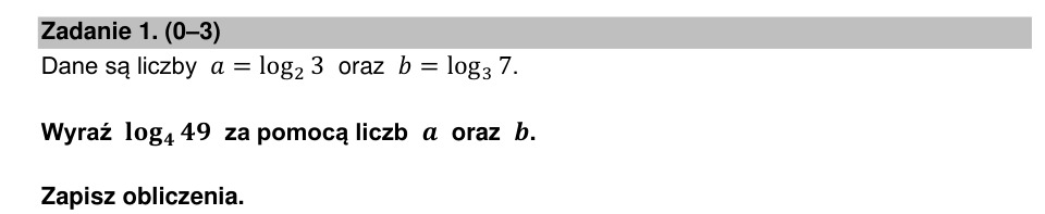 Zadanie 1: Logarytm przez liczby a i b - matura matematyka 2023