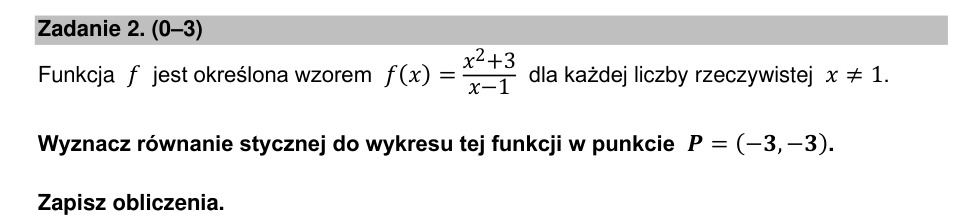 Zadanie 2: Równanie stycznej w punkcie - matura matematyka 2023