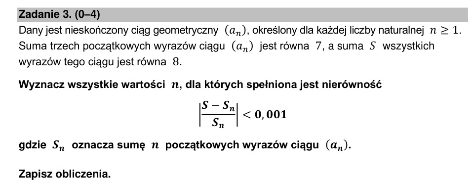 Zadanie 3: Nierówność sum ciągu geometrycznego - matura matematyka 2023