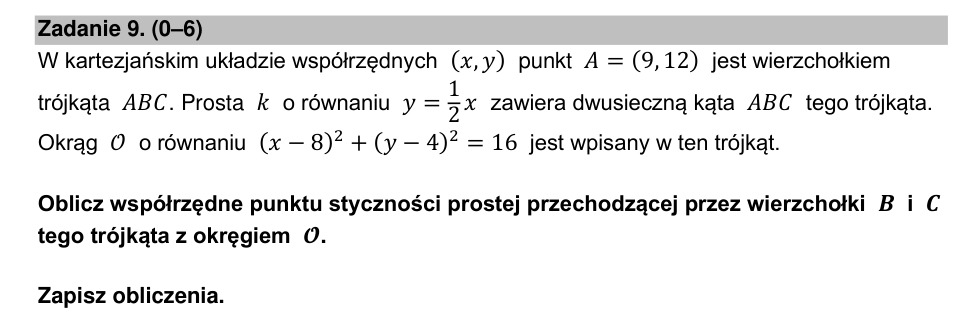 Zadanie 9: Punkt styczności prostej BC - matura matematyka 2023