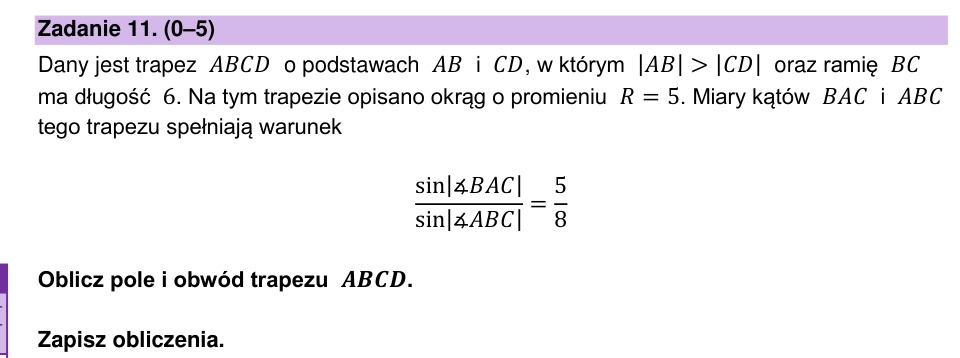 Zadanie 11: Pole i obwód trapezu - matura matematyka 2023