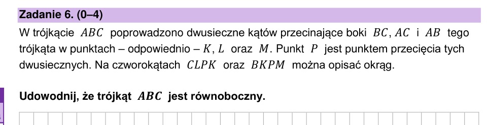 Zadanie 6: Równoboczność trójkąta - matura matematyka 2023