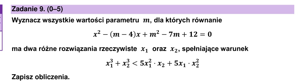 Zadanie 9: Parametr dwóch pierwiastków - matura matematyka 2023