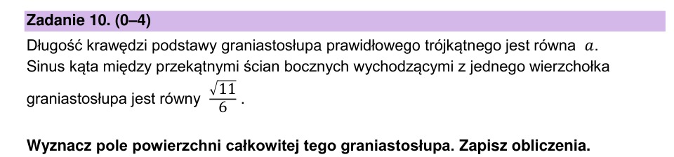 Zadanie 10: Pole powierzchni graniastosłupa - matura matematyka 2024