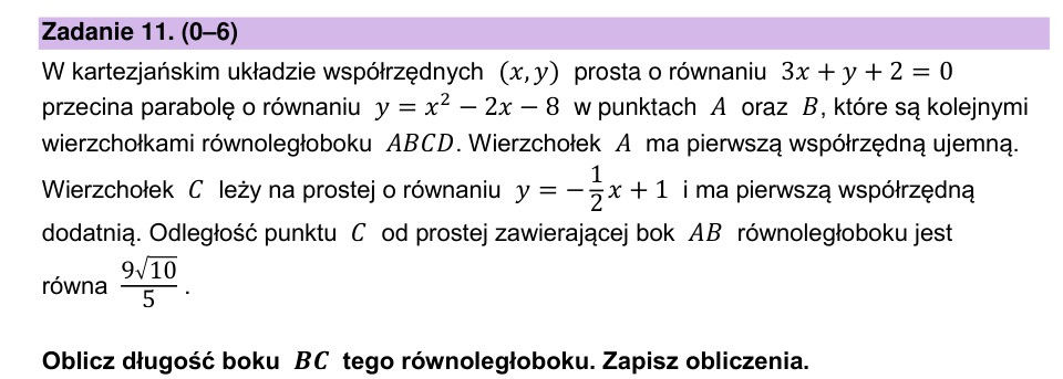 Zadanie 11: Długość boku równoległoboku - matura matematyka 2024