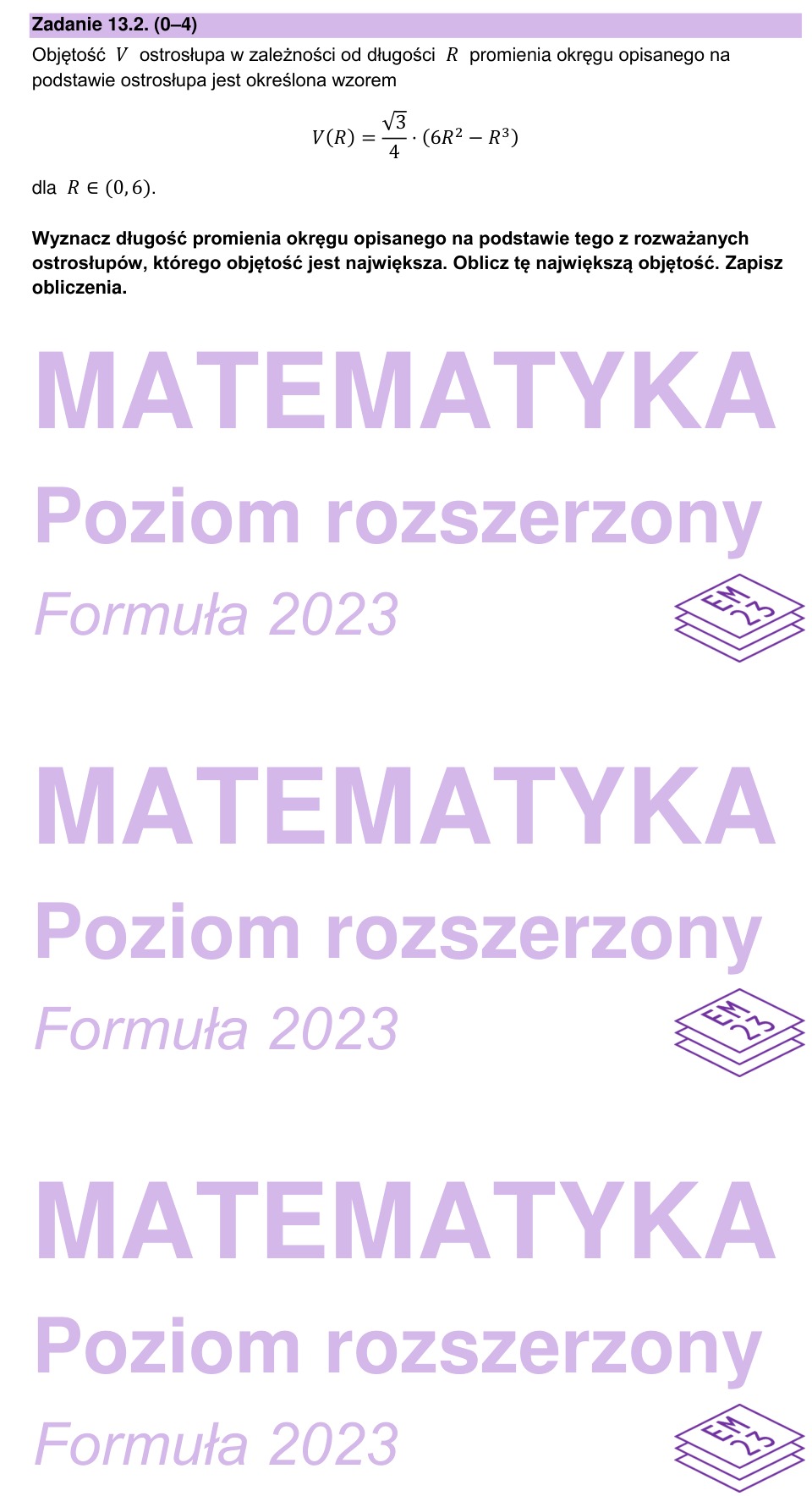 Zadanie 13.2: Największa objętość ostrosłupa - matura matematyka 2024