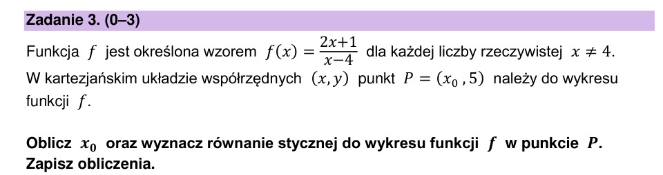 Zadanie 3: Styczna w punkcie wykresu - matura matematyka 2024