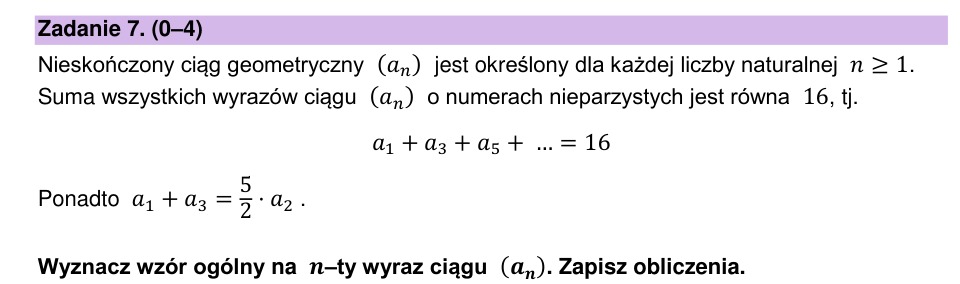 Zadanie 7: Wzór ciągu geometrycznego - matura matematyka 2024