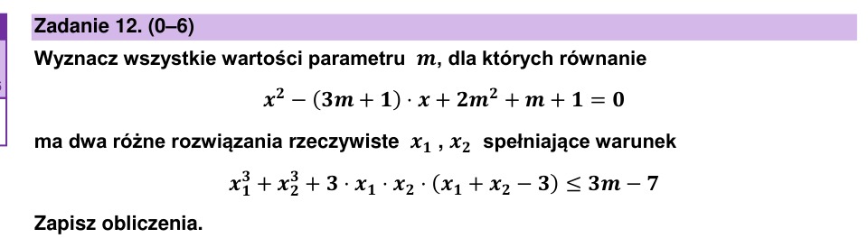 Zadanie 12: Parametr równania kwadratowego - matura matematyka 2024