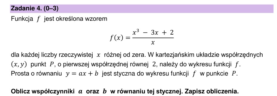 Zadanie 4: Współczynniki stycznej do wykresu - matura matematyka 2024