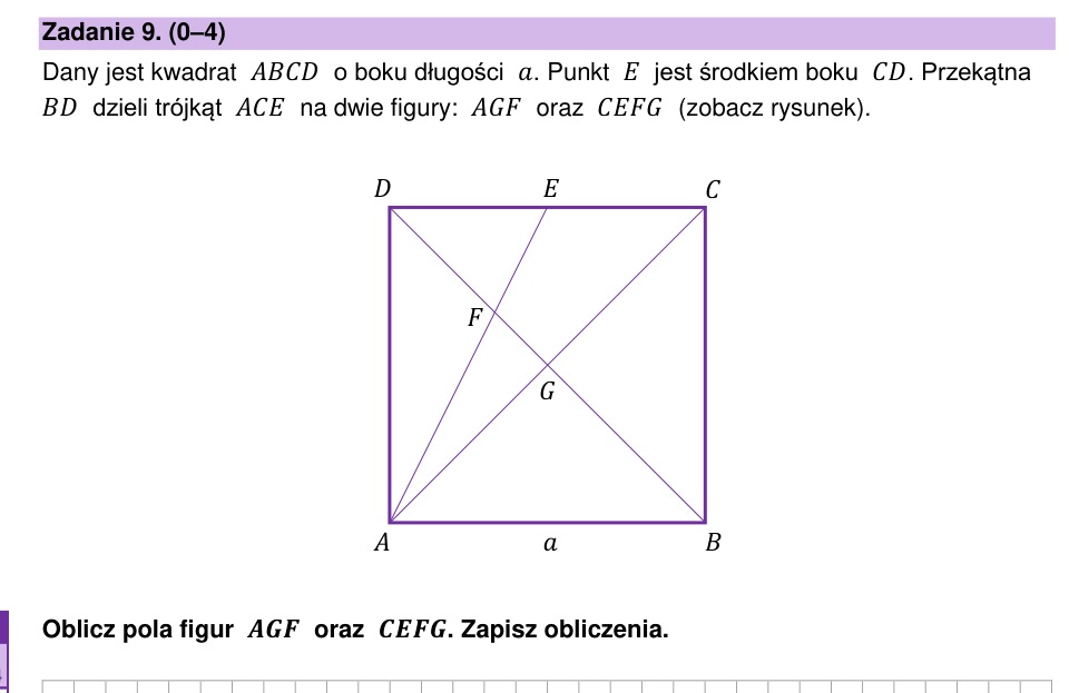 Zadanie 9: Pola figur w kwadracie - matura matematyka 2024