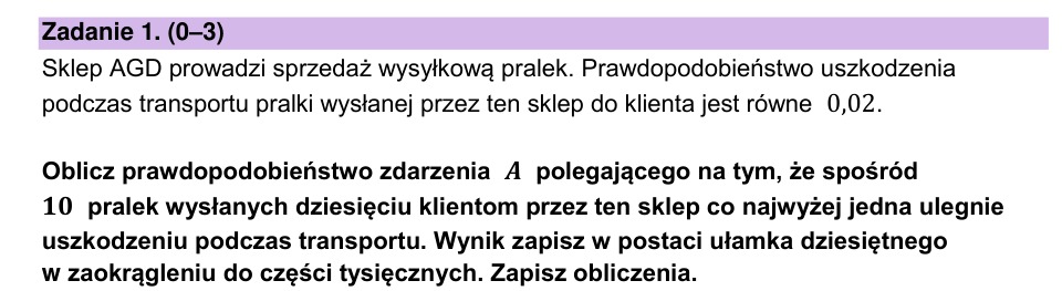 Zadanie 1: Prawdopodobieństwo uszkodzenia pralek - matura matematyka 2025