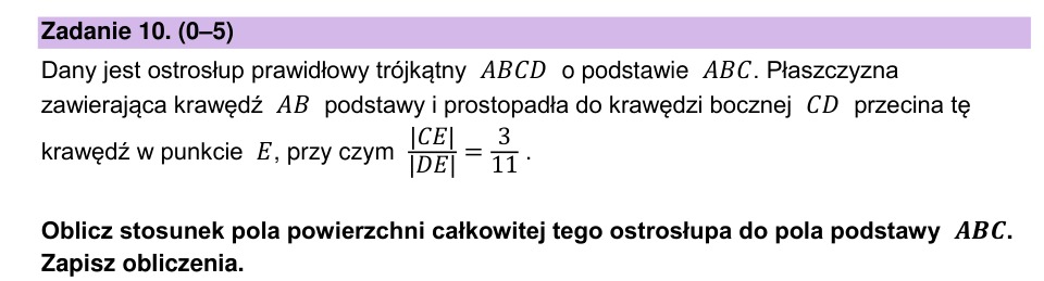 Zadanie 10: Stosunek pól ostrosłupa - matura matematyka 2025