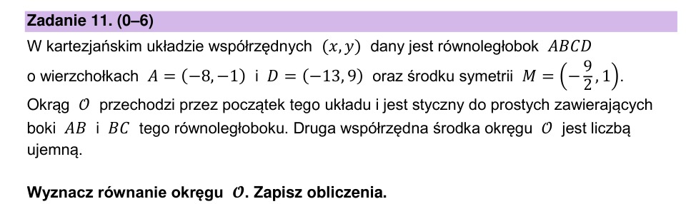 Zadanie 11: Równanie okręgu stycznego - matura matematyka 2025