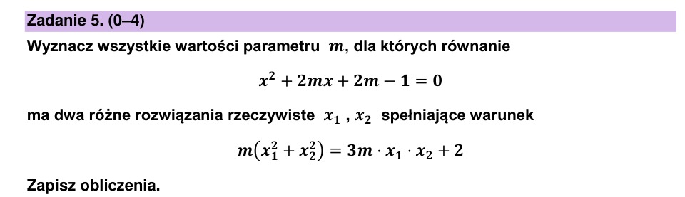 Zadanie 5: Parametr równania kwadratowego - matura matematyka 2025
