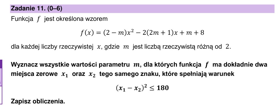 Zadanie 11: Parametr dwóch miejsc zerowych - matura matematyka 2025