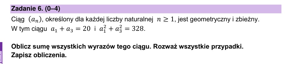 Zadanie 6: Suma zbieżnego ciągu geometrycznego - matura matematyka 2025