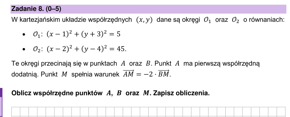 Zadanie 8: Współrzędne punktów A, B i M - matura matematyka 2025