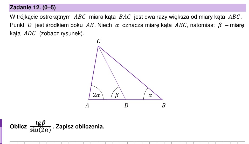 Zadanie 12: Iloraz tangensa i sinusa - matura matematyka 2025