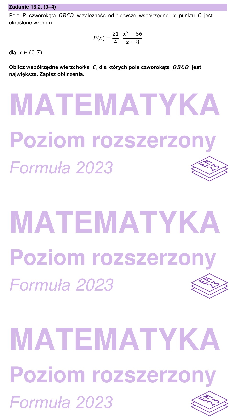 Zadanie 13.2: Największe pole czworokąta - matura matematyka 2025